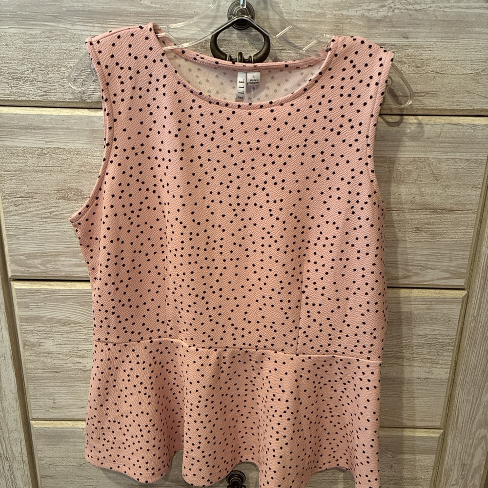 Pink Sleeveless Top with Black Dots